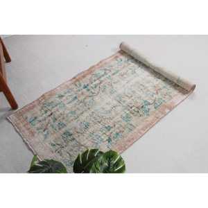 Alfombra Turca de 2.7x5.7 pies, Alfombra Vintage, Alfombra de Lana Azul Sólida - Product Image 5