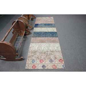 2.6x8.6 ft <b>Runner</b> Turkish Rug, Vintage Rug, Blue <b>Red</b> Southwestern Wool Rug - Product Image 1