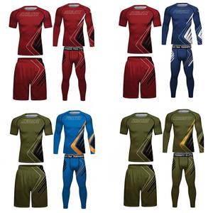 Conjunto de ropa deportiva de compresión para hombre, camiseta y pantalones de poliéster/spandex transpirables de secado rápido para entrenamiento - Product Image 1