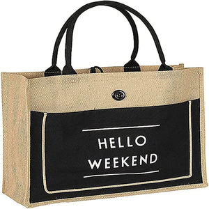 Haute qualité Logo personnalisé Jute sac de plage coton toile sac article personnalisé Style motif lettre Promotion ENG - Product Image 3