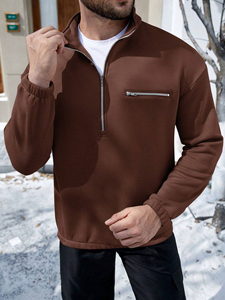 Sweat-shirt court pour homme en molleton 100% coton, anti-rétrécissement, coupe-vent, avec demi-fermeture éclair, idéal pour l'hiver et personnalisable avec logo - Product Image 4