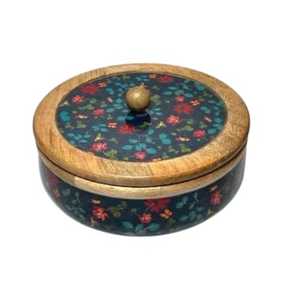 Boîte à roti chapati classique en bois imprimée en couleur de designer Casserole en bois polyvalente avec couvercle Boîte à roti en bois bol - Product Image 5