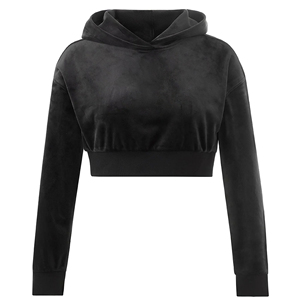 2026 Women's Cropped Hoodie Heavyweight <b>Velour</b> Acid Wash Lined Plain Black Pullover <b>Sweatshirt</b> Elastic Hem Custom Logo Solid - Product Image 2
