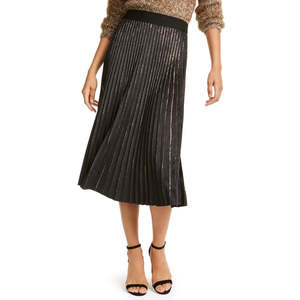 Gonna Nera Plissettata in Velluto da Donna Lucy Paris, Stile Vintage Lucido, Tessuto in Corduroy Ricamato, Taglia XS, Logo Stampato, Vita Alta - Product Image 1