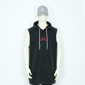 Acid Wash Printed Custom Logo <b>Workout</b> Hooded Bodybuilding Sleeveless Gym <b>Hoodie</b> for Men washable breathable <b>hoodie</b> sleeveless - Product Image 1