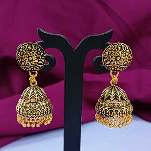 ผู้ผลิตอินเดียผู้ผลิตเครื่องประดับออกซิไดซ์ทองชุบรอบสตั๊ดแต่งงาน Jhumka Jhumki ห้อยต่างหูชุดเครื่องประดับสําหรับผู้หญิง - Product Image 3