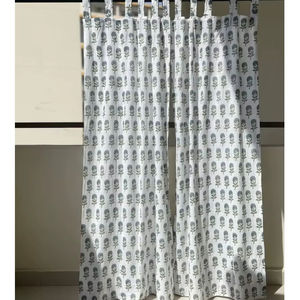 Ensemble de 2 panneaux de rideaux en coton imprimés à la main, style bohème, pour fenêtres d'été - Product Image 1