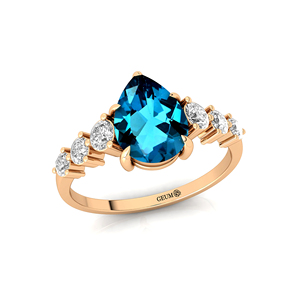 Venta al por mayor compromiso boda minimalista joyería clásica 18K oro sólido anillo de novia adornado Natural Londres Topacio Azul piedra preciosa - Product Image 3