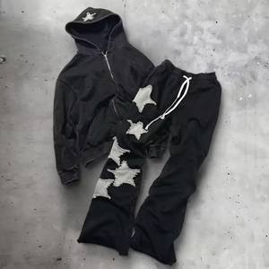 Conjunto de sudadera con capucha y pantalón de chándal acampanado de algodón con bordado desgastado personalizable - Product Image 5