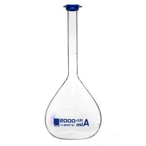 Frasco volumétrico de alta precisión de 2000ml con tapón de polietileno a prueba de fugas hecho de vidrio de borosilicato para uso en laboratorio - Product Image 1