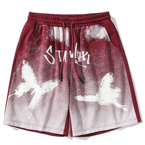 Personalizado desgastado 100% algodón Vintage cordón cintura francés Terry suelto Casual piedra lavado apliques hombres pantalones cortos - Product Image 3