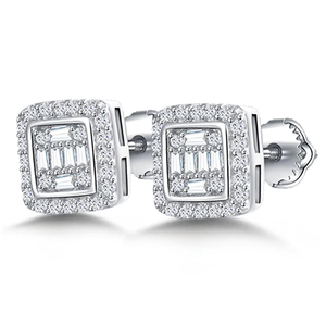 VVS Moissanite Lab Grown Baguette Cut Diamond Stud Earrings Women 14K White Gold IGI Certified Elegant <b>Gift</b> - Product Image 1