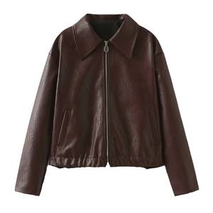 GAF Women 2024 New Fashion Imitation <b>Leather</b> <b>Pilot</b> <b>Jacket</b> Coat Vintage Long Sleeve Female Outer Wear Tops - Product Image 3