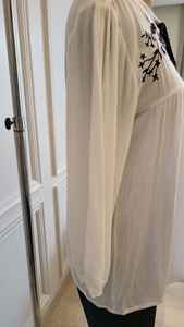 Camiseta sin mangas de manga larga con diseño de moda arrugado de algodón con bordado Floral de la mejor calidad para mujeres y niñas, botón de punto, primavera transpirable - Product Image 4