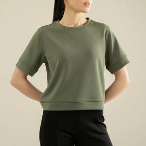 Sudadera Corta de Invierno para Mujer, Diseño Básico Informal, Cuello Redondo, Lisa, Suave, de Poliéster/Algodón, Personalizable en la Parte Delantera - Product Image 2