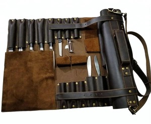 Sac à rouleaux de couteau de chef durable en cuir véritable de haute qualité Pochette de rangement d'outils professionnels OEM LKR-0039 - Product Image 3