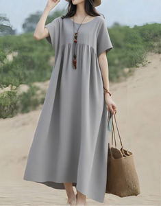 Vestido Largo Holgado <span class=keywords><strong>de</strong></span> Manga Corta para Mujer, Estilo Playero, Vestido Informal con Pliegues en la Cintura, Vestido para Chica para <span class=keywords><strong>Vacaciones</strong></span> - Product Image 3