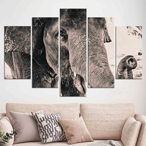 Art mural élégant en verre trempé motif éléphant : Tableau imprimé sur toile, lot de 5 toiles assorties - Product Image 1