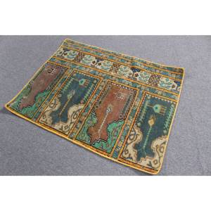 พรมตุรกีวินเทจ ขนาด 1.9x2.5 ฟุต (59x77 ซม.) ลายตารางสีเขียว - Product Image 2