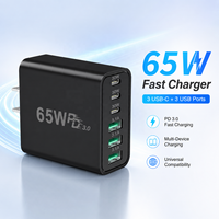 Chargeur rapide GaN 65W Type-C 6 ports, adaptateur secteur PD3.0, station de charge multi-ports, charge rapide pour iPhone iPad