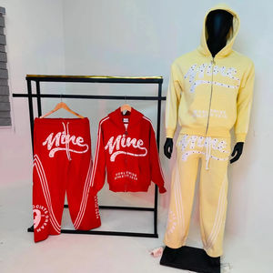 Conjunto de Ropa Deportiva para Hombre, Pantalones Deportivos y Sudadera con Capucha de Algodón 100%, Bordado de Diamantes Apilados de Peso Pesado, Estilo Urbano, para Invierno - Product Image 1