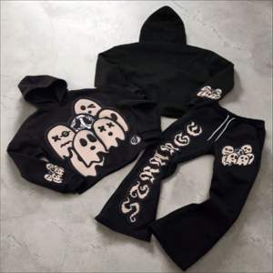 Ensemble de survêtement évasé inspiré du streetwear pour hommes, jogging baggy lourd, sweat à capuche surdimensionné, vêtements de détente imprimés - Product Image 1