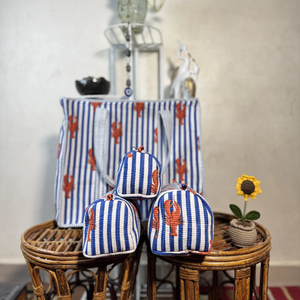 Sac fourre-tout en coton rayé à imprimé homard avec poignées souples et pochette zippée, ensemble de sacs de courses réutilisables, sac fourre-tout personnalisé avec logo - Product Image 4