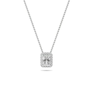 Colgante de Diamante con Corte Esmeralda Radiante y Halo Simple, Diamante Cultivado en Laboratorio de 0.50 Ct en Platino, Regalo de Aniversario de Bodas - Product Image 2
