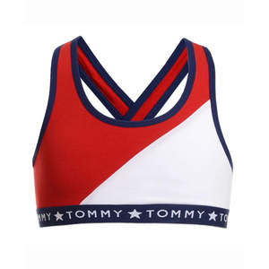 Reggiseni sportivi Tommy Hilfiger per ragazze piccole e grandi, con schiena incrociata e colori a blocchi, colore bianco, taglia 6-7 - Product Image 1