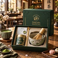 Coffret cadeau AT PACK Matcha avec emballage personnalisé, bol à thé, fouet en bambou et solutions cadeaux haut de gamme