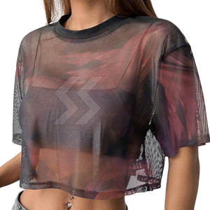 Algodón/Poliéster Mujeres Malla Boxy Camisetas Fábrica Precio al por mayor por encargo Mujeres Malla Boxy Camisetas - Product Image 1