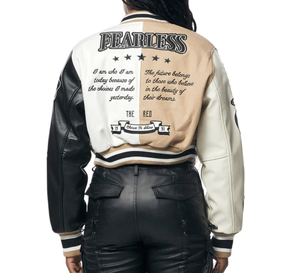 OEM Nouvelle Arrivée Femmes Collège Varsity Veste Rouge Laine Corps Véritable Cuir Blanc Respirant Teint Ordre Varsity Lettermen - Product Image 4