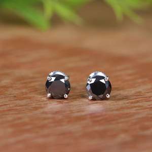<b>Black</b> Round Moissanite Diamond <b>Studded</b> Design for Women <b>Earrings</b> Pair Fashion 925 Sterling Silver for Women Anniversary Gift - Product Image 1