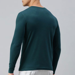 T-shirt de sport pour homme à manches longues en coton 100% col rond, séchage rapide, compression personnalisée, tricotage numérique, coupe régulière - Product Image 4