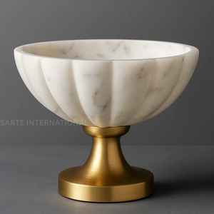 Bol de luxe en marbre Lotus sculpté avec base en métal doré Bol décoratif jetable écologique fait à la main pour table à manger - Product Image 4