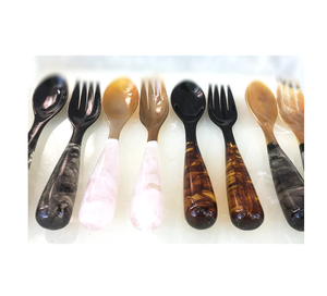 <b>Set</b> of <b>8</b> Horn Head Flatware with Custom Color Resin Handle Handmade Cutlery <b>for</b> Kitchenware Tabletop <b>Dinnerware</b> Deluxe Quality - Product Image 1