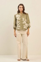 Vente flash : Blouse vintage en coton pour femme, manches longues, col en V, broderie, confortable, respirante, écologique, idéale pour le bureau