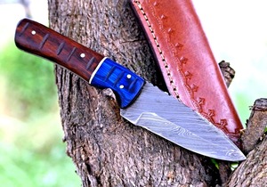 Acero de Damasco hecho a mano hoja fija Camping desollar cuchillo de caza con Funda de cuero soporte OEM grado Industrial al aire libre - Product Image 2