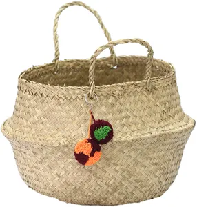 Articolo a buon mercato decorativo in Rattan naturale Seagrass Woven Basket artigianato rotondo cesto portaoggetti in vimini organizzazione di stoccaggio per la casa