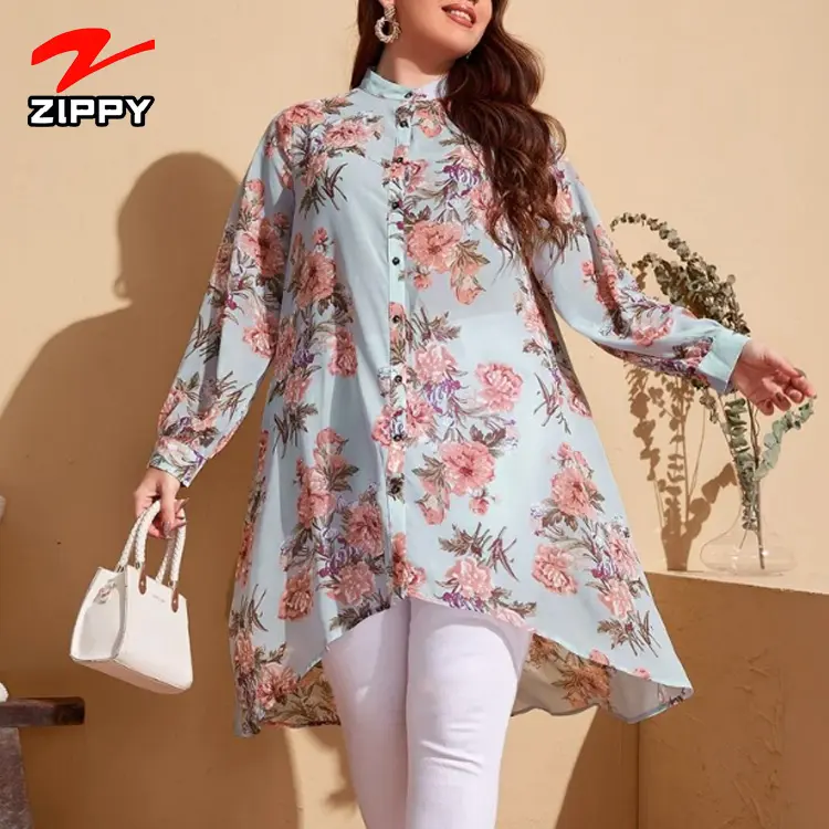 New Arrival Chiffon Fabric Fashion womens Top Blouse Ladies Chiffon Fabric Floral Print casual Shirt