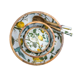 Ensaladera de madera impresa Vajilla de cocina Cuenco impreso de grado alimenticio Juego de 3 piezas de diferentes tamaños Cuenco con estampado de flores - Product Image 6