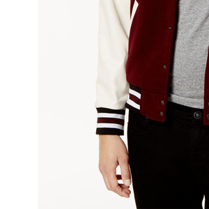 Custom Fit Men's Varsity Jacket Cotton Fleece and Leather Sleeves Letterman College Winter Clothing Maroon Jacket - Product Image 3