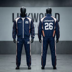 Ensemble de survêtement personnalisé streetwear grande taille hiver, veste zippée unie et pantalon large, coupe-vent en nylon unisexe - Product Image 1