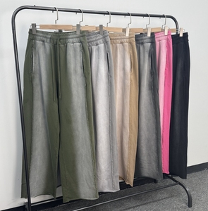 Pantalons de survêtement en molleton français à jambe large, surdimensionnés, délavés à l'acide, personnalisés pour hommes, poids lourd 370GSM, streetwear - Product Image 1