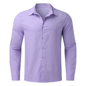 Conception de Logo Personnalisé OEM 100% Lin Hommes Regular Fit Solide Bébé Rose Chemise Col Tourné Manches Longues Anti-Rides Bangladesh - Product Image 3