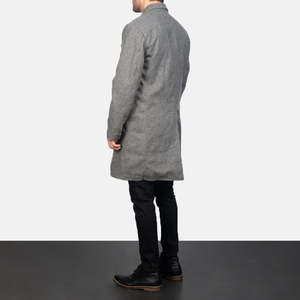 Manteau long Claud gris en laine à double boutonnage avec capuche, boutons, trois poches extérieures, ourlet ouvert, poignets ouverts – Collection Automne/Hiver - Product Image 4