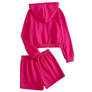 Conjunto de Dos Piezas para Mujer, Top Corto de Manga Corta y Pantalones Cortos Lisos de Color Rosa, Artículo Más Vendido - Product Image 2