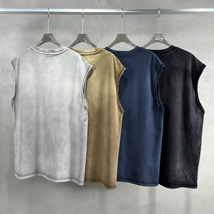 OEM Logo personnalisé 100% coton T-shirts sans manches Vintage Gym Acid Wash Débardeurs pour hommes - Product Image 3