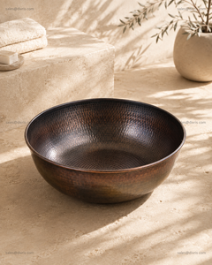 Round Handcrafted Copper Pedicure Bowl With Hammered Texture For Salon And Spa Use - Product Image 3