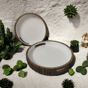 Fancy hecho a mano por artesanos indios plato de servicio de madera de mango de esmalte blanco para servir exhibición festiva decoración del hogar y la cocina - Product Image 6